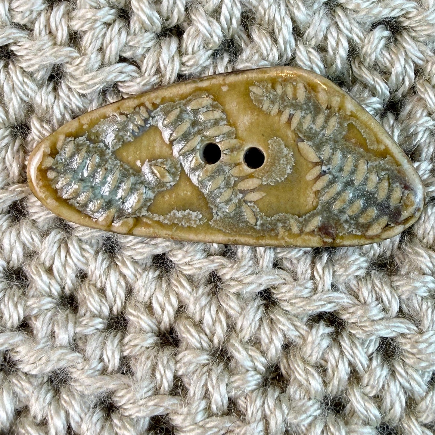 Spring Ferns with Green and Gold  2 Hole Large Triangular Buttons