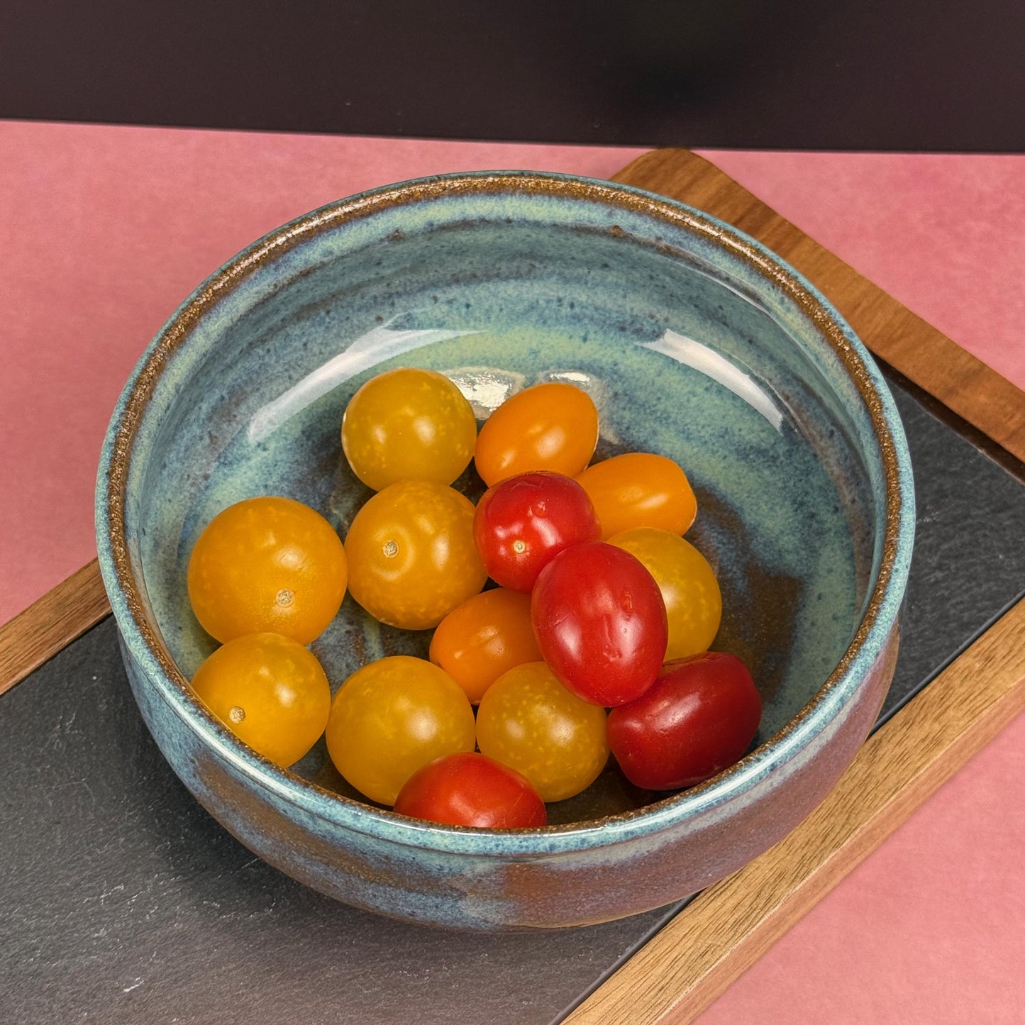 Blue with Brown Shallow Brown Stoneware Bowl