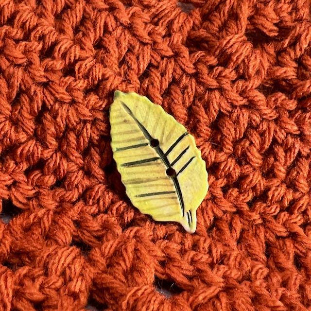 Yellow Leaf Shaped Ceramic Button