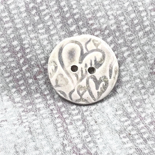 4 White Round Buttons with Light Gray Heart Pattern