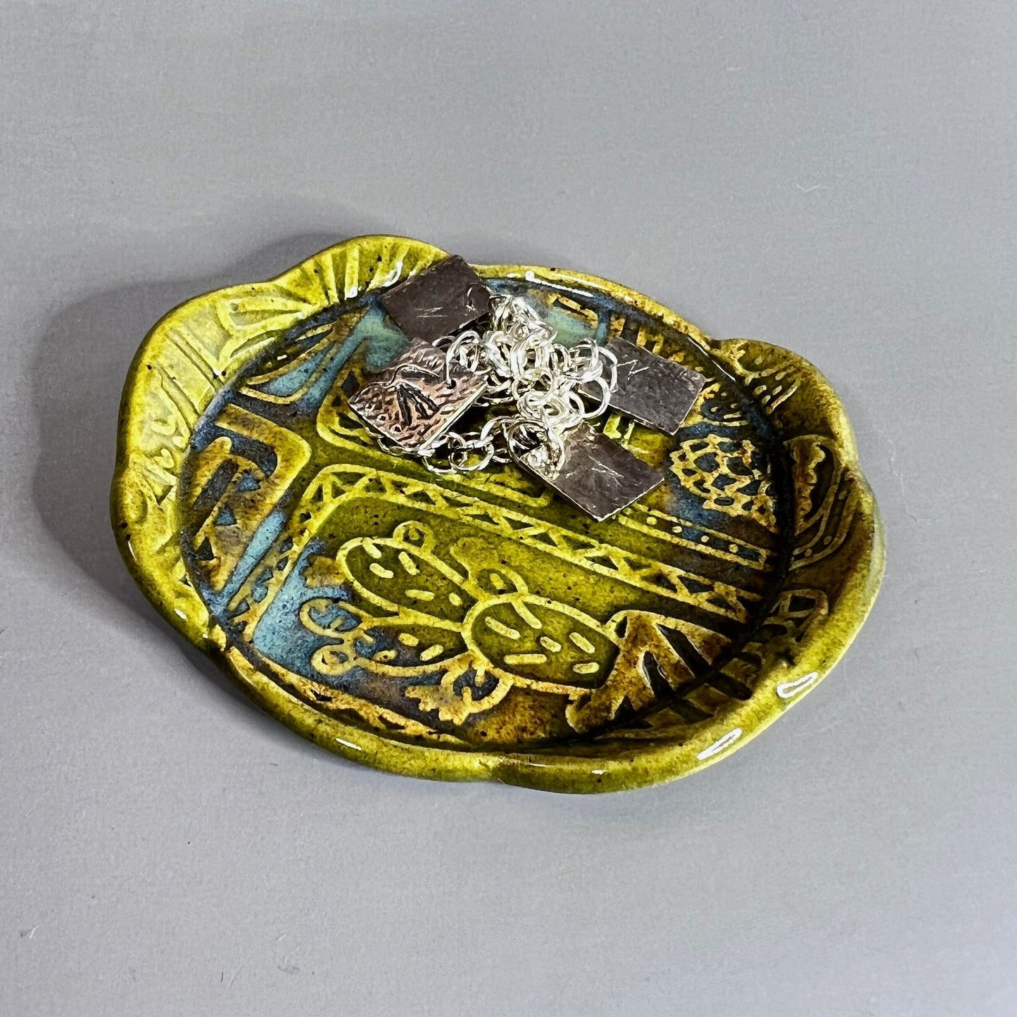 Succulent Patterned Stoneware Teabag Holder/Spoon Rest