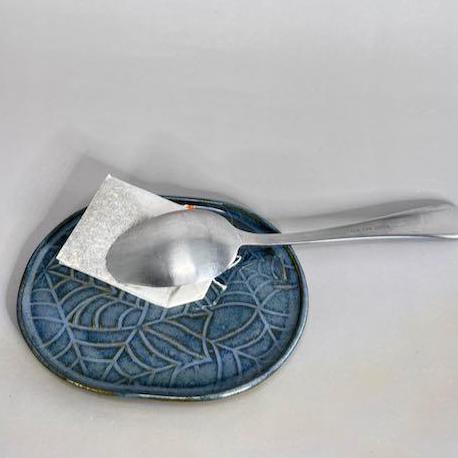 Small Dark Blue Oval with Spider Web Texture Trinket Tray/Teabag Holder/ Spoon Rest