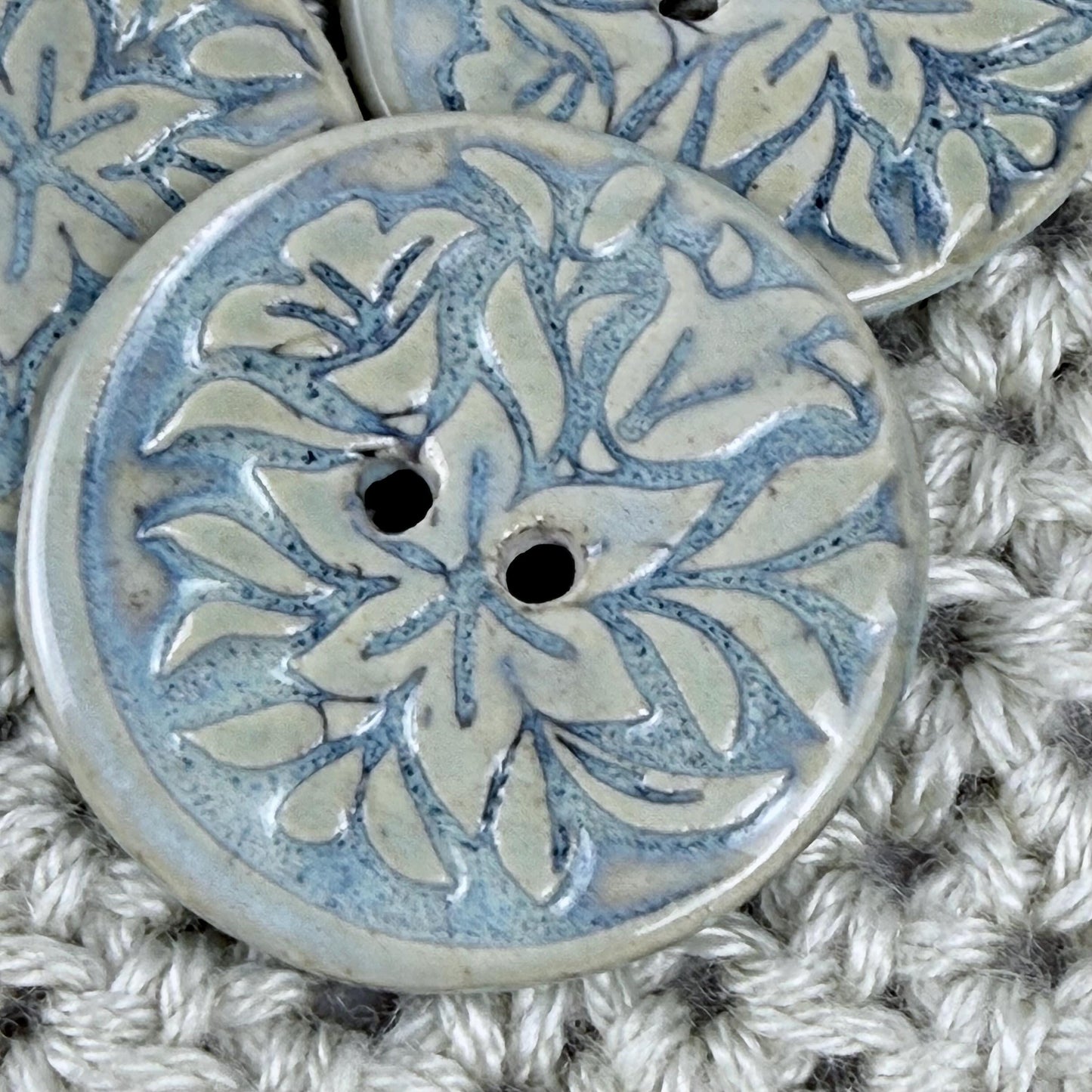 White and Blue Lily Ceramic Button