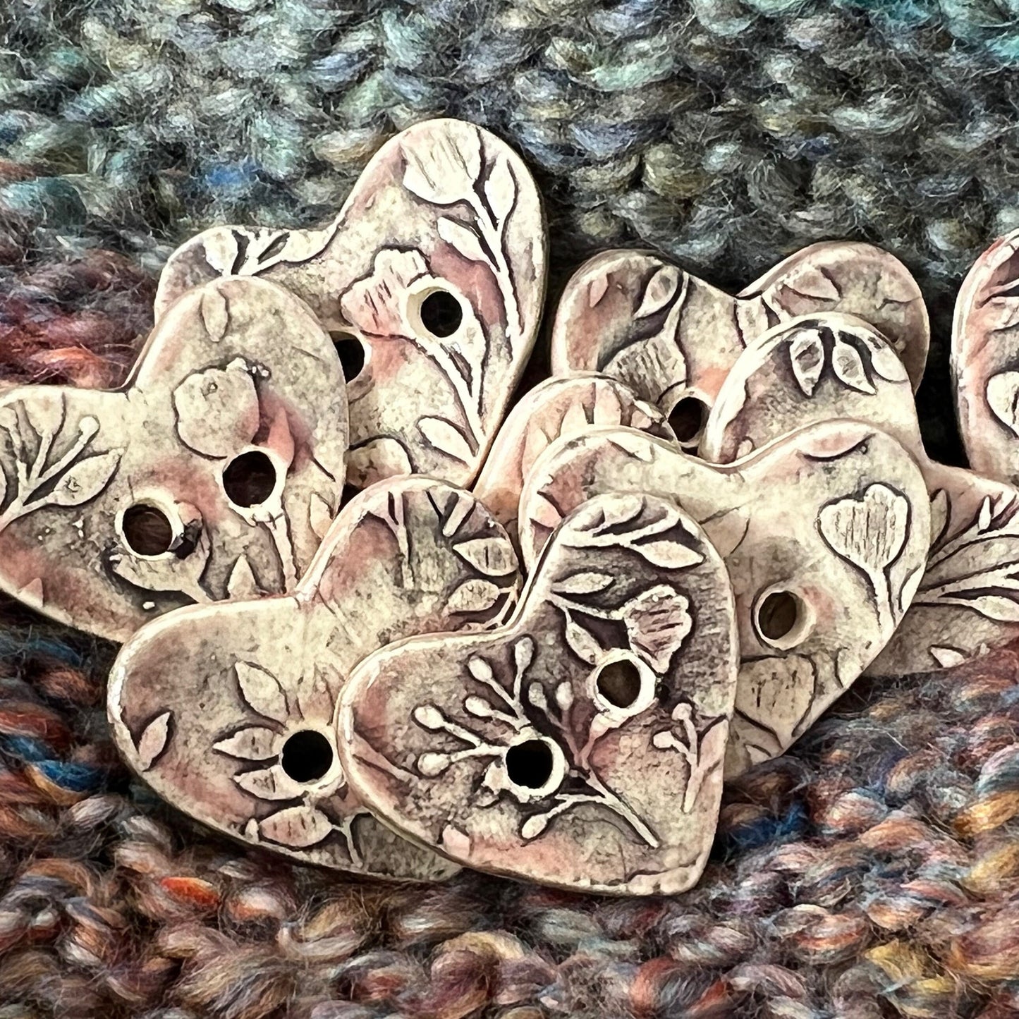 Old Fashion Floral Hearts Pink, White, and Black Ceramic Buttons