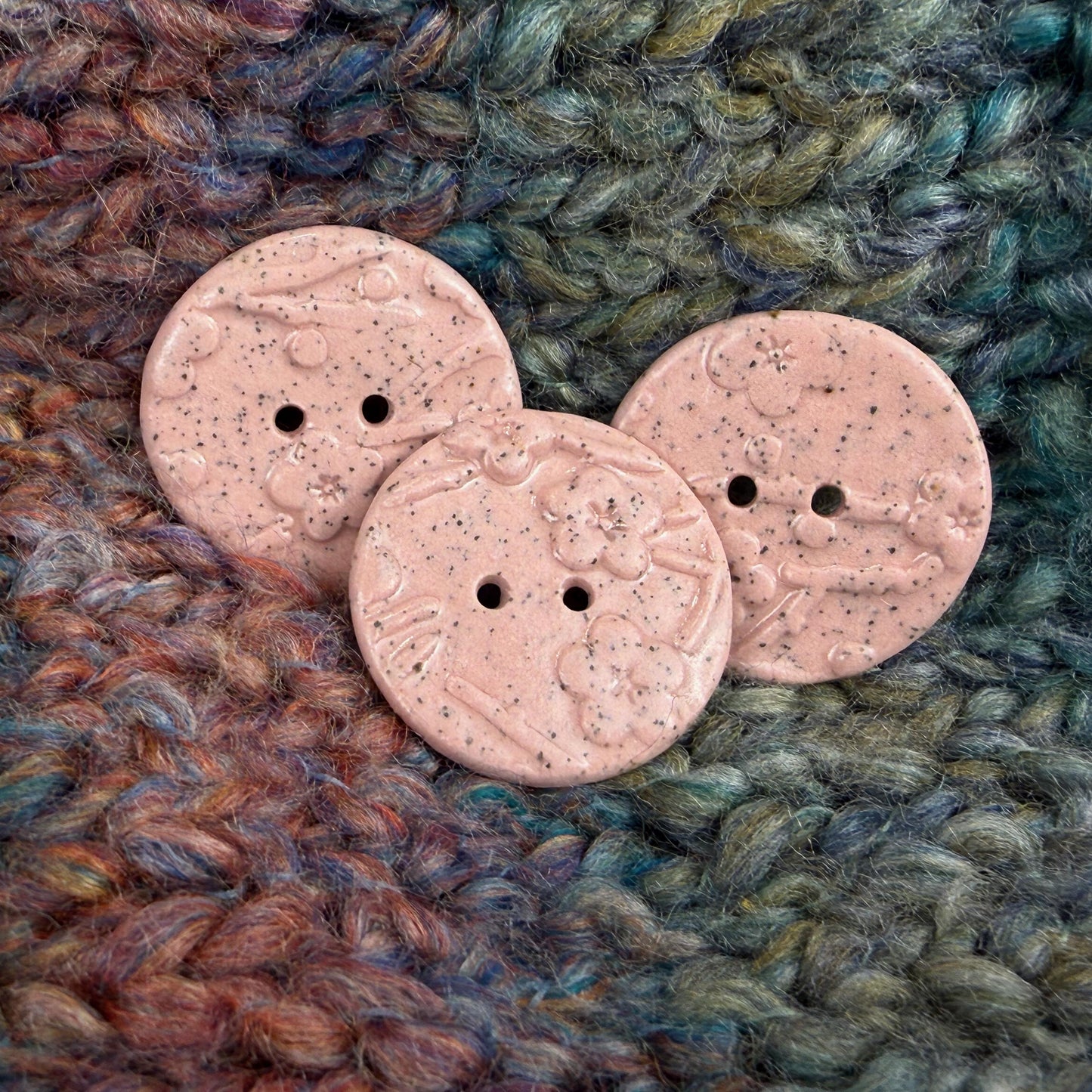 3 Light Pink Cherry Blossom Speckled Porcelain Buttons