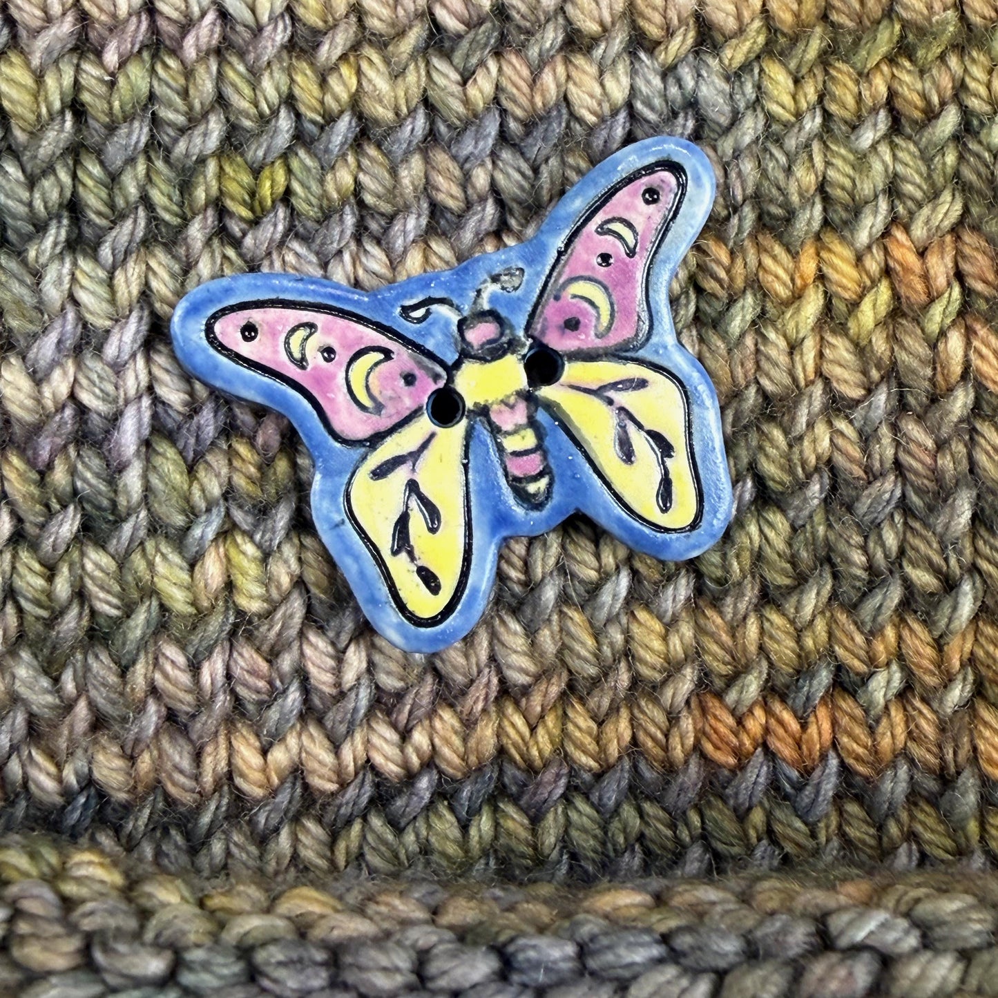 Purple, Blue, Yellow Moth Ceramic Button