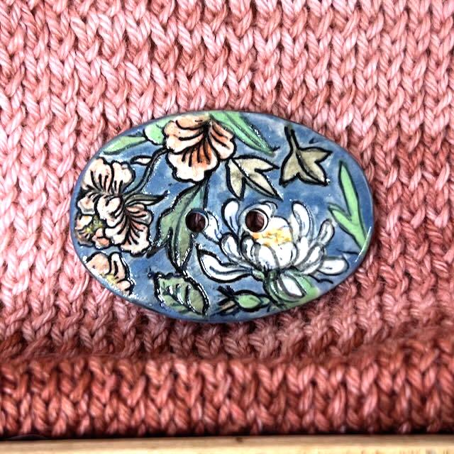 Cottage Garden Flowers on Blue Oval Buttons