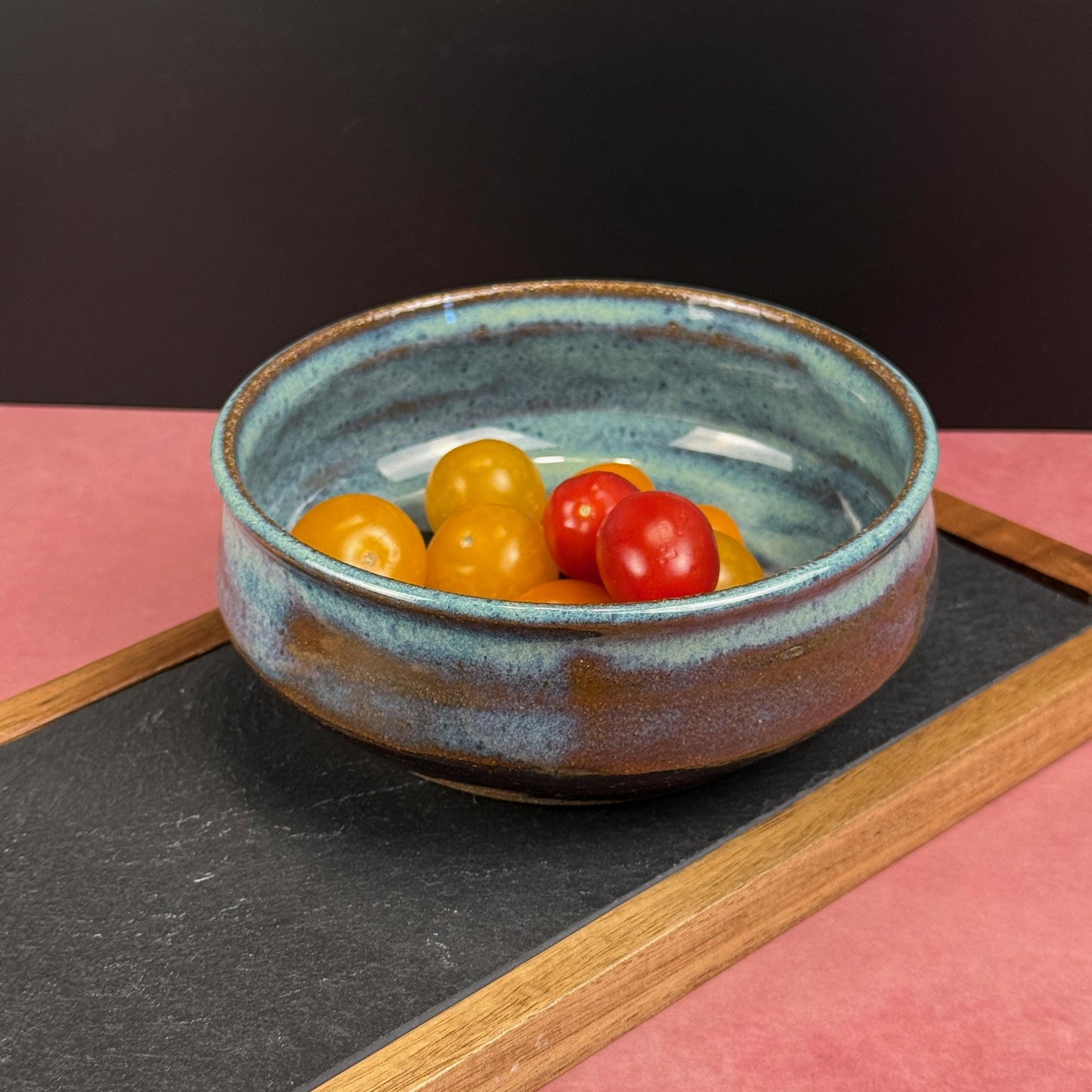 Blue with Brown Shallow Brown Stoneware Bowl