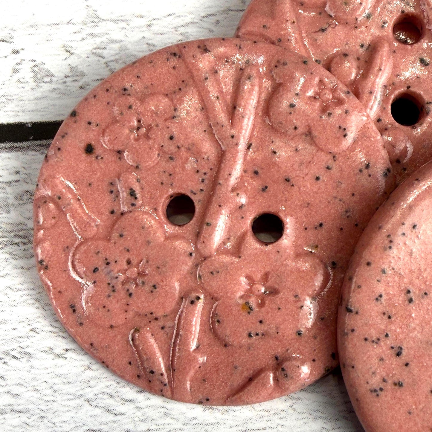 3 Pink Cherry Blossom Speckled Porcelain Buttons