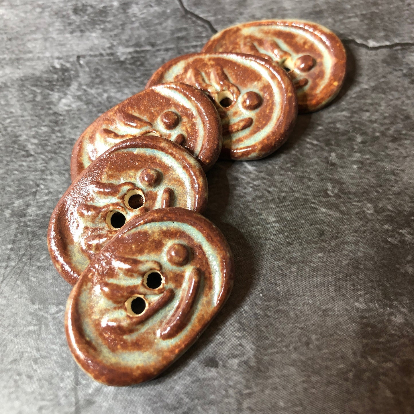 Oval Brown and Green Stoneware Button