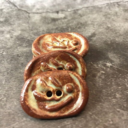 Oval Brown and Green Stoneware Button