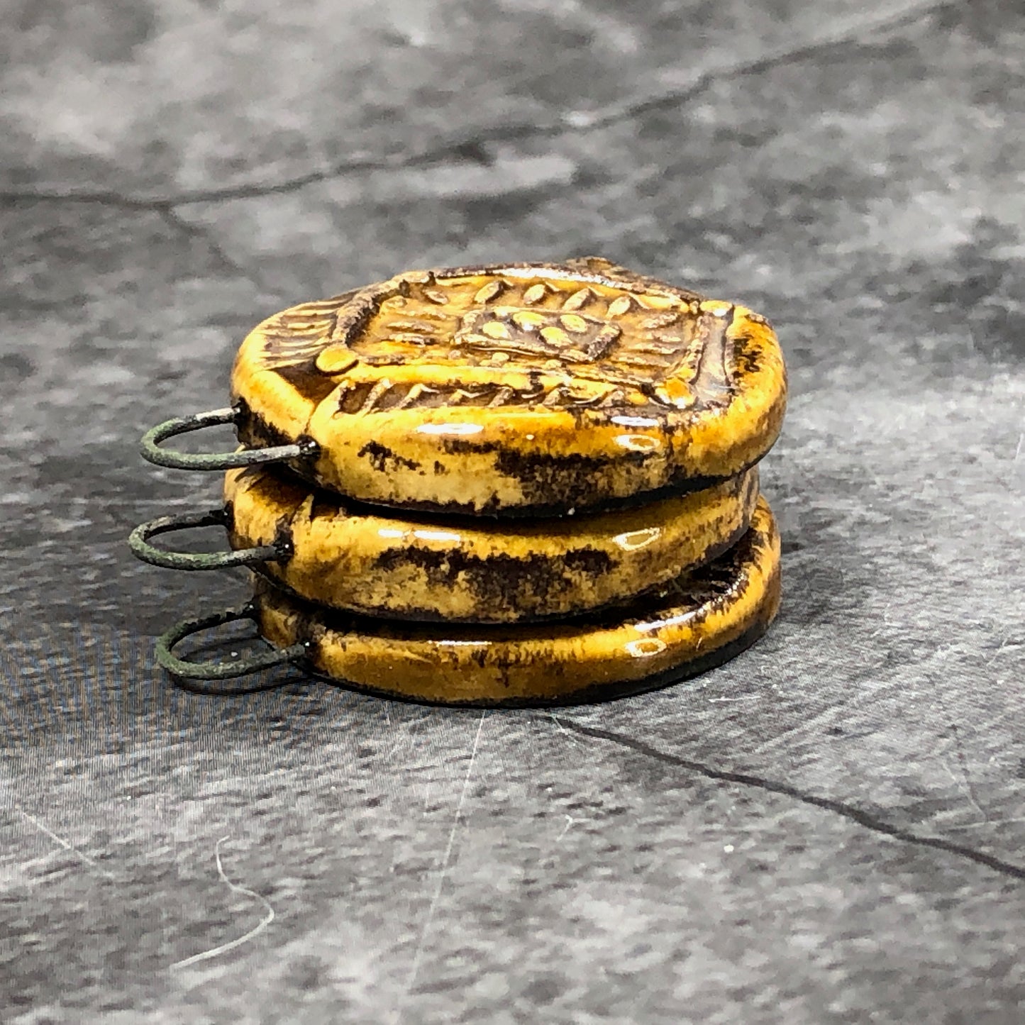 Textured Amber Round Pendant Jewelry Components
