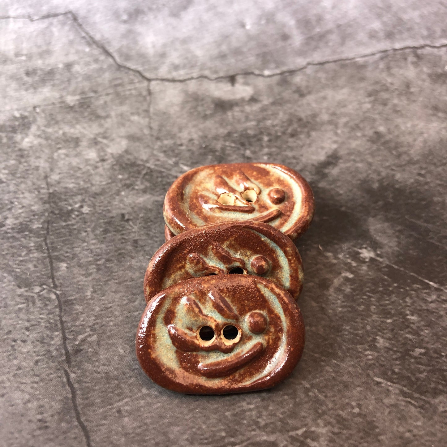 Oval Brown and Green Stoneware Button