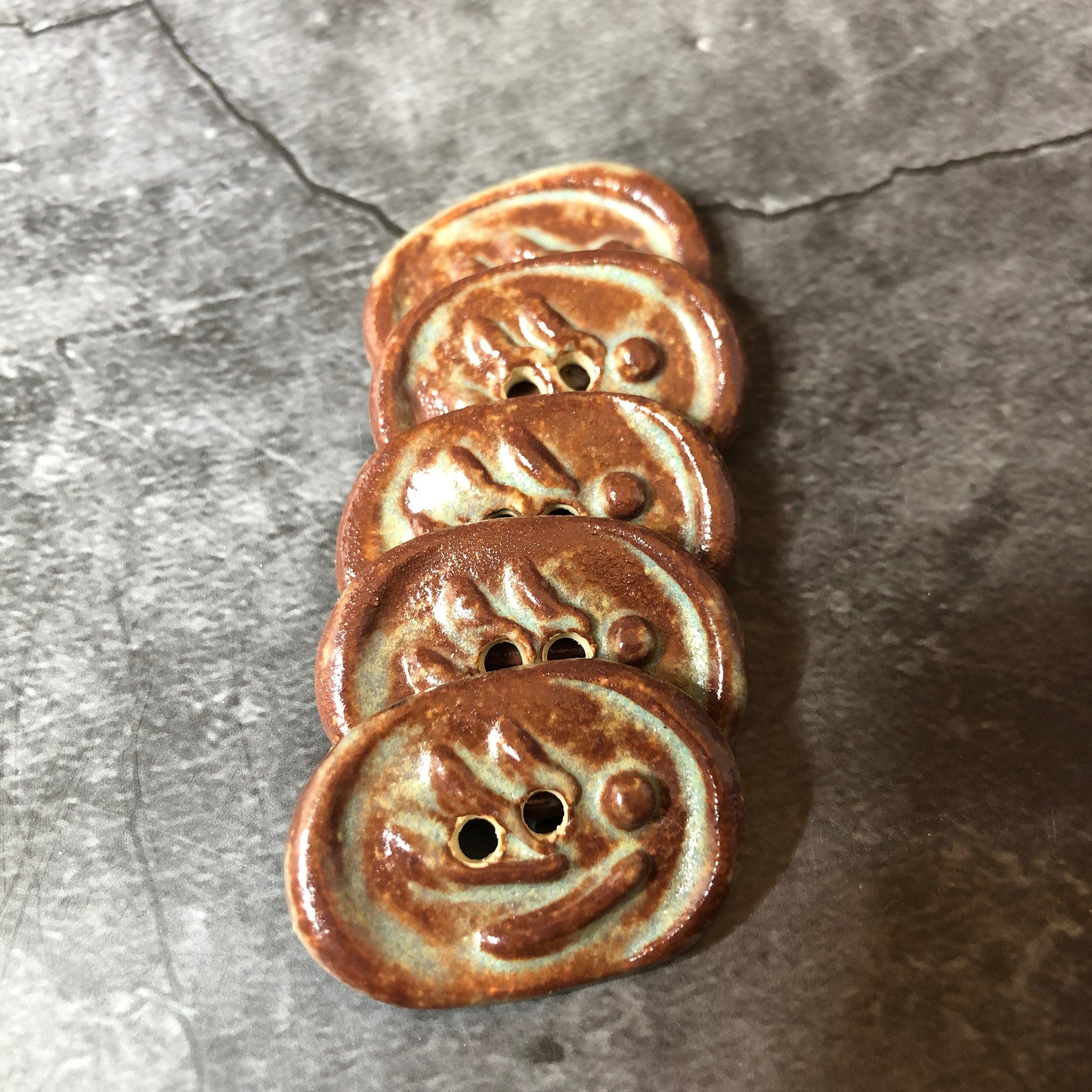 Oval Brown and Green Stoneware Button