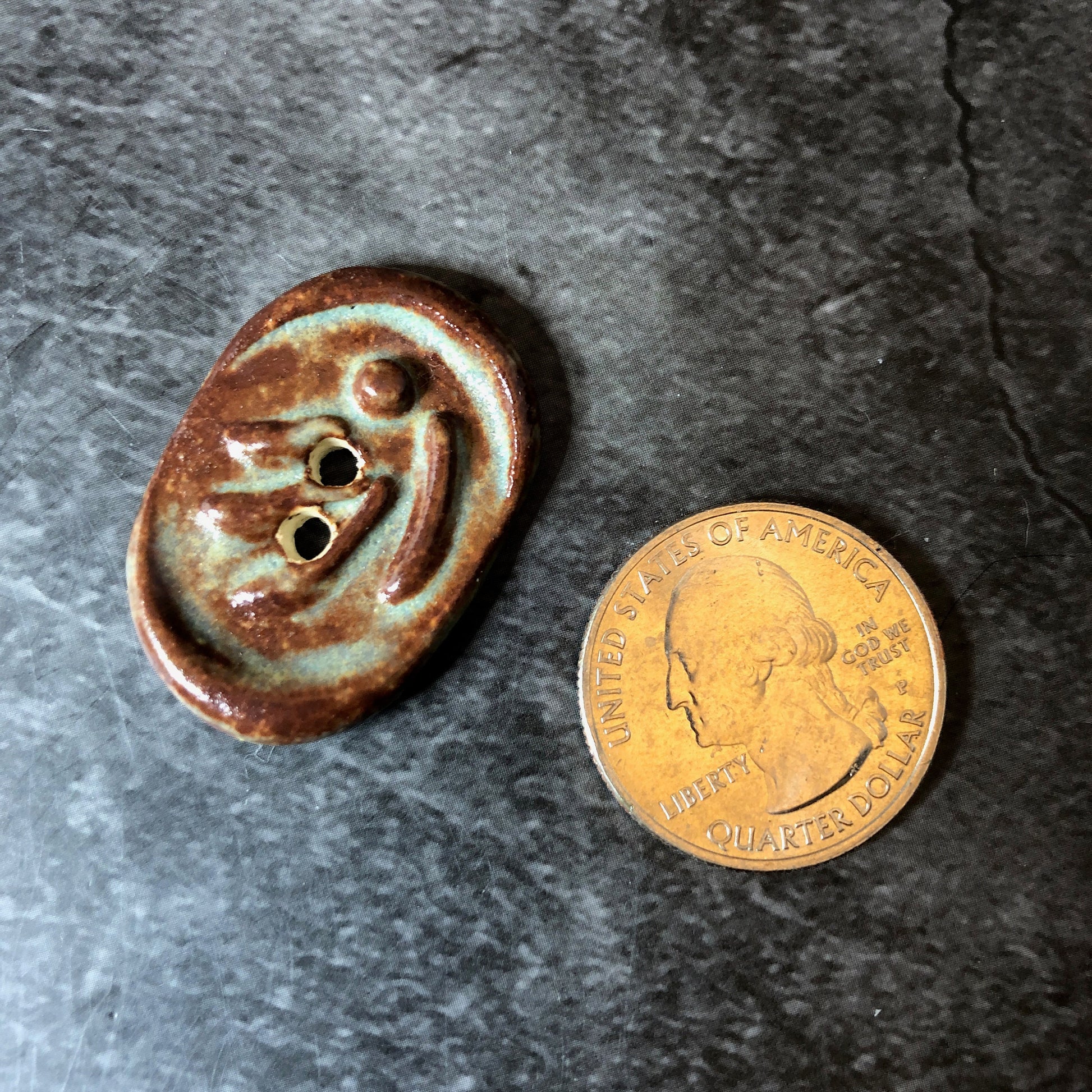 Oval Brown and Green Stoneware Button