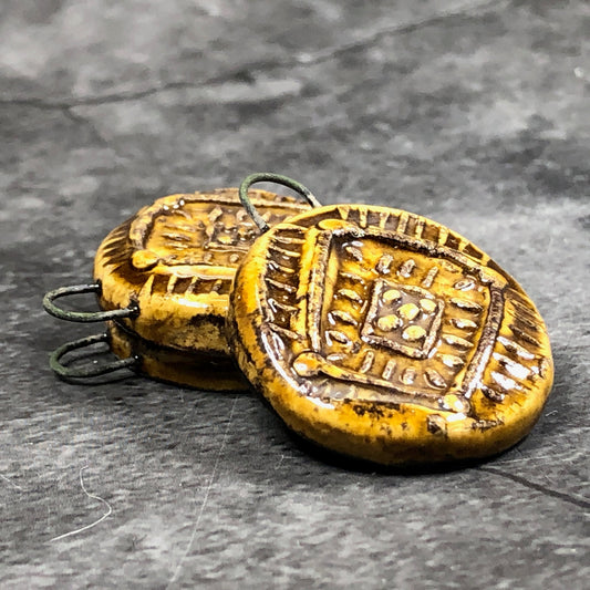 Textured Amber Round Pendant Jewelry Components
