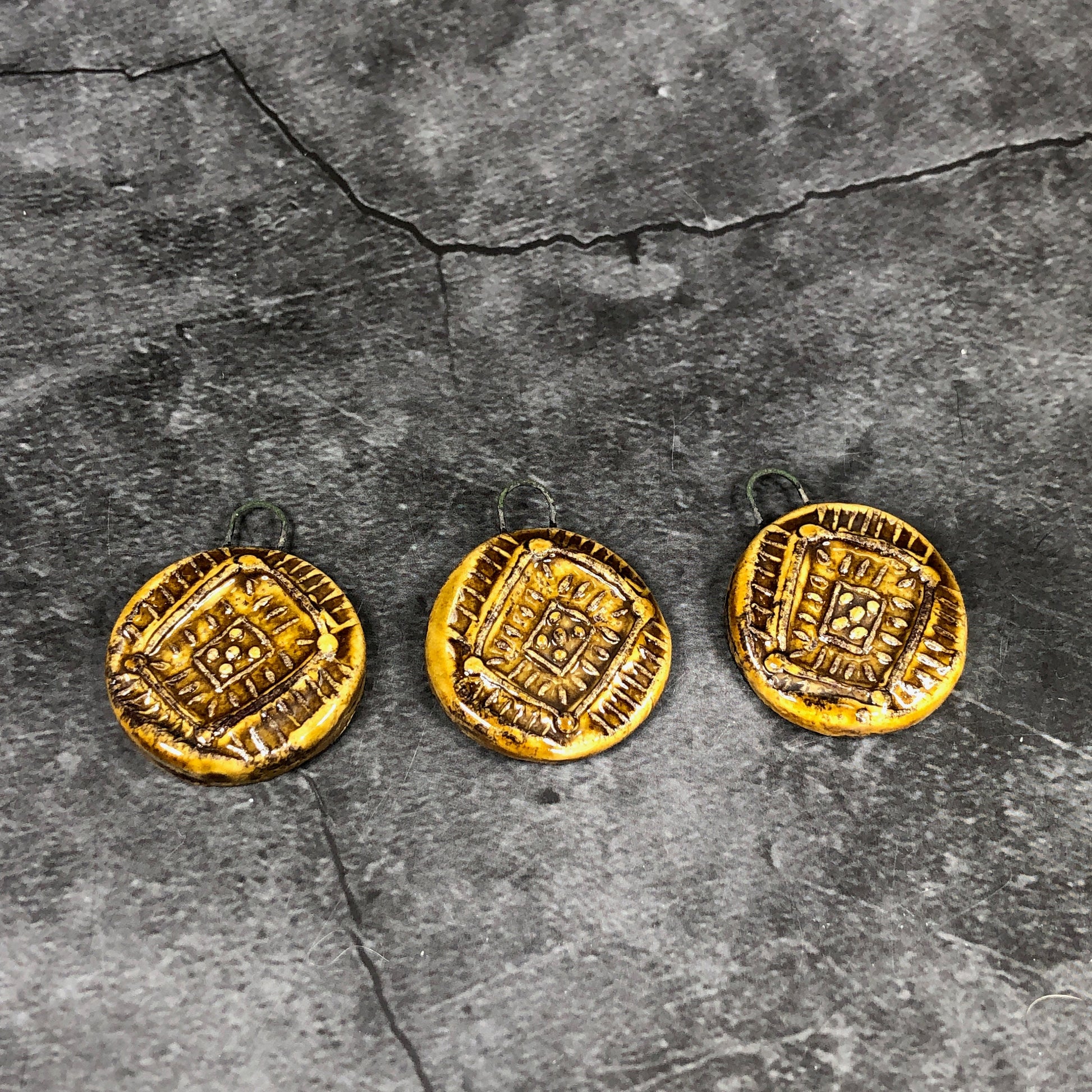 Textured Amber Round Pendant Jewelry Components
