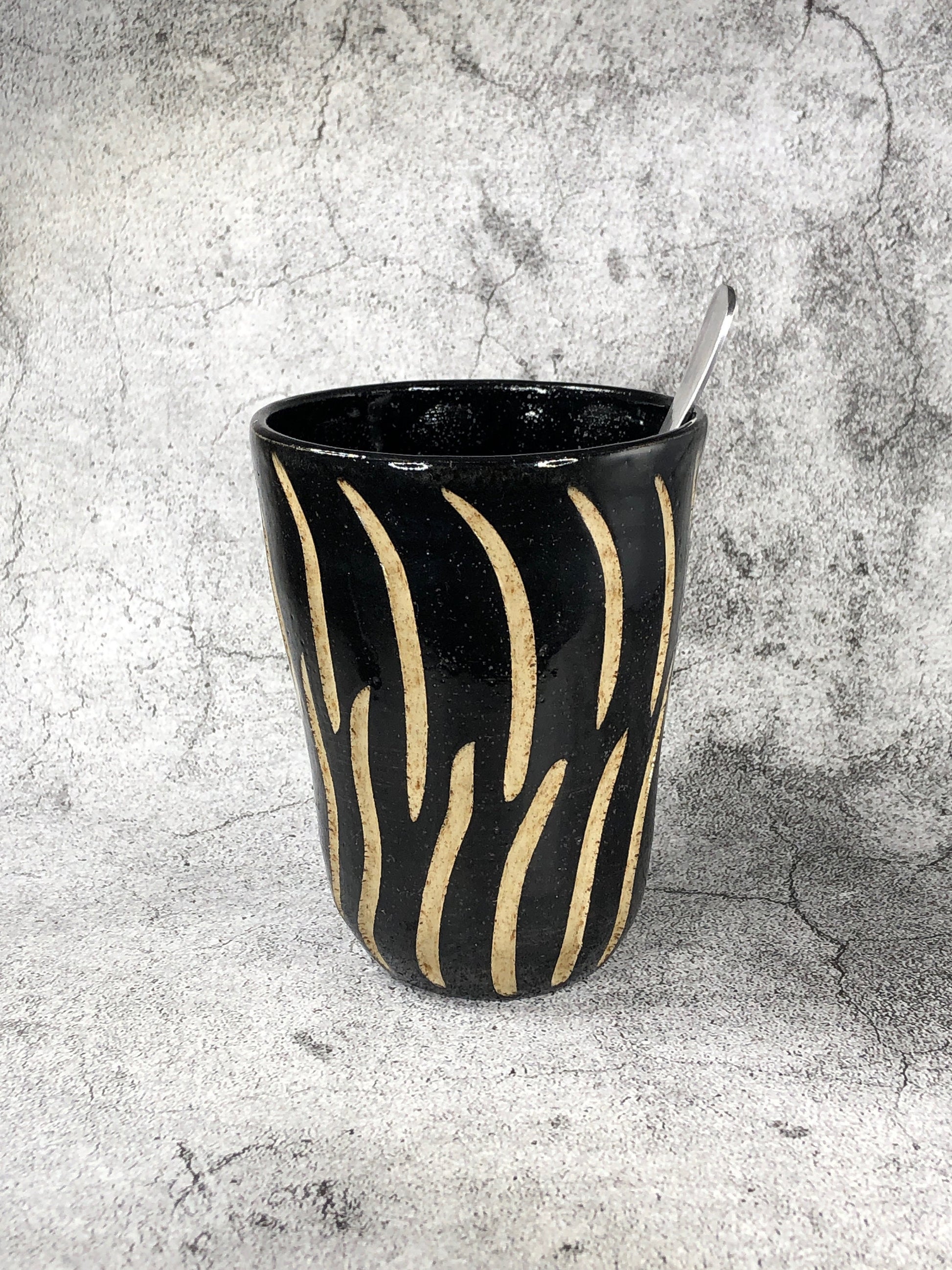 Black and Natural Stoneware Tumbler