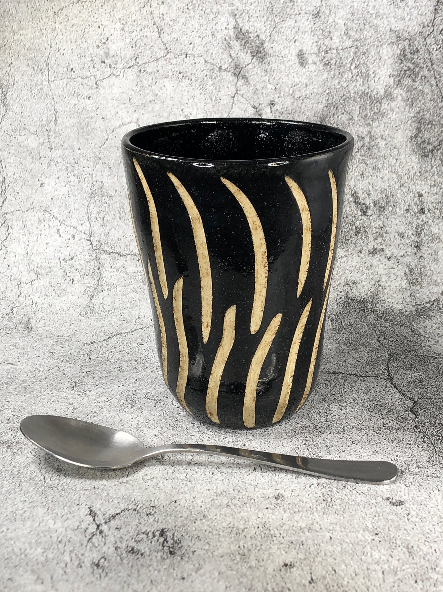 Black and Natural Stoneware Tumbler