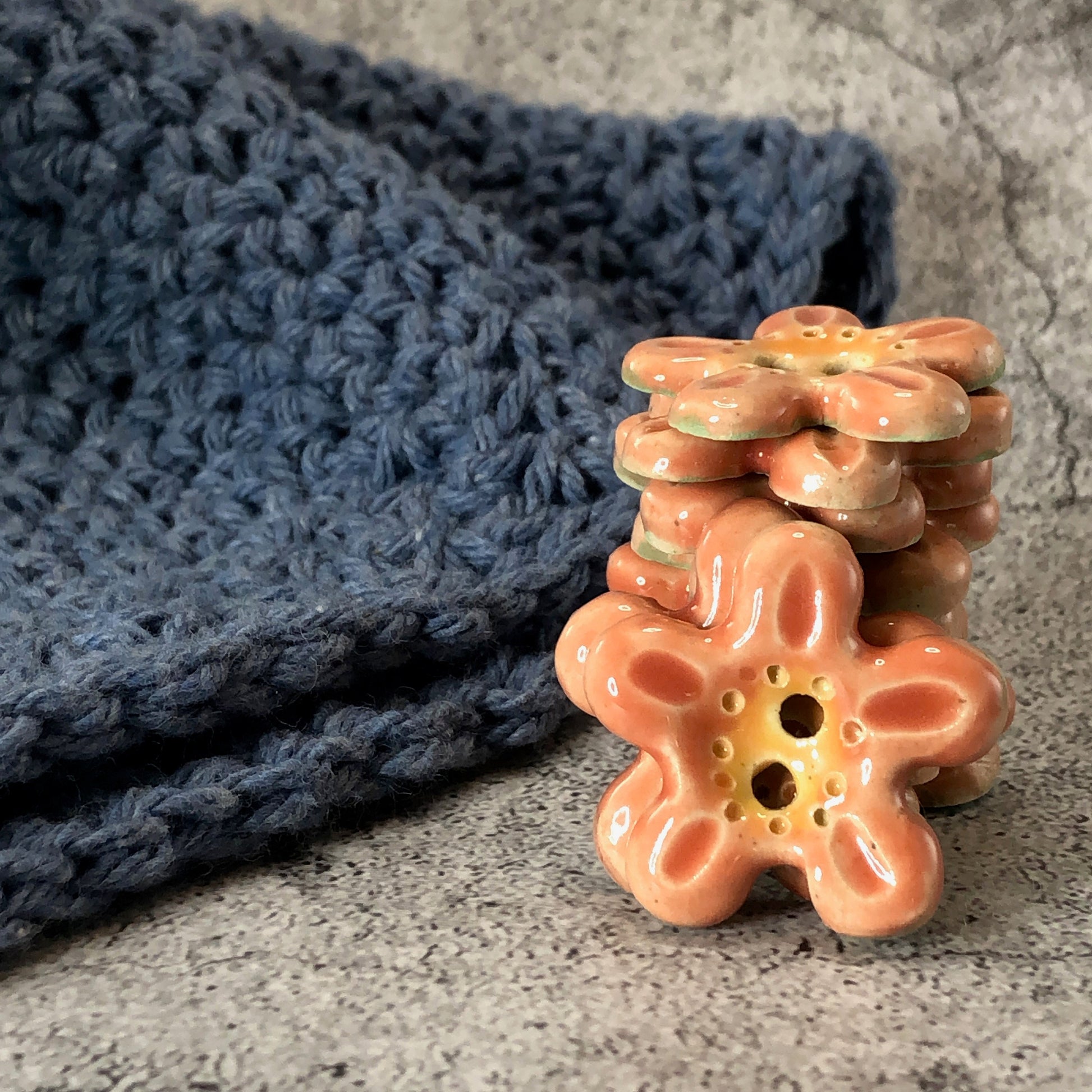 Pink and Orange 5 Petal Flower Button