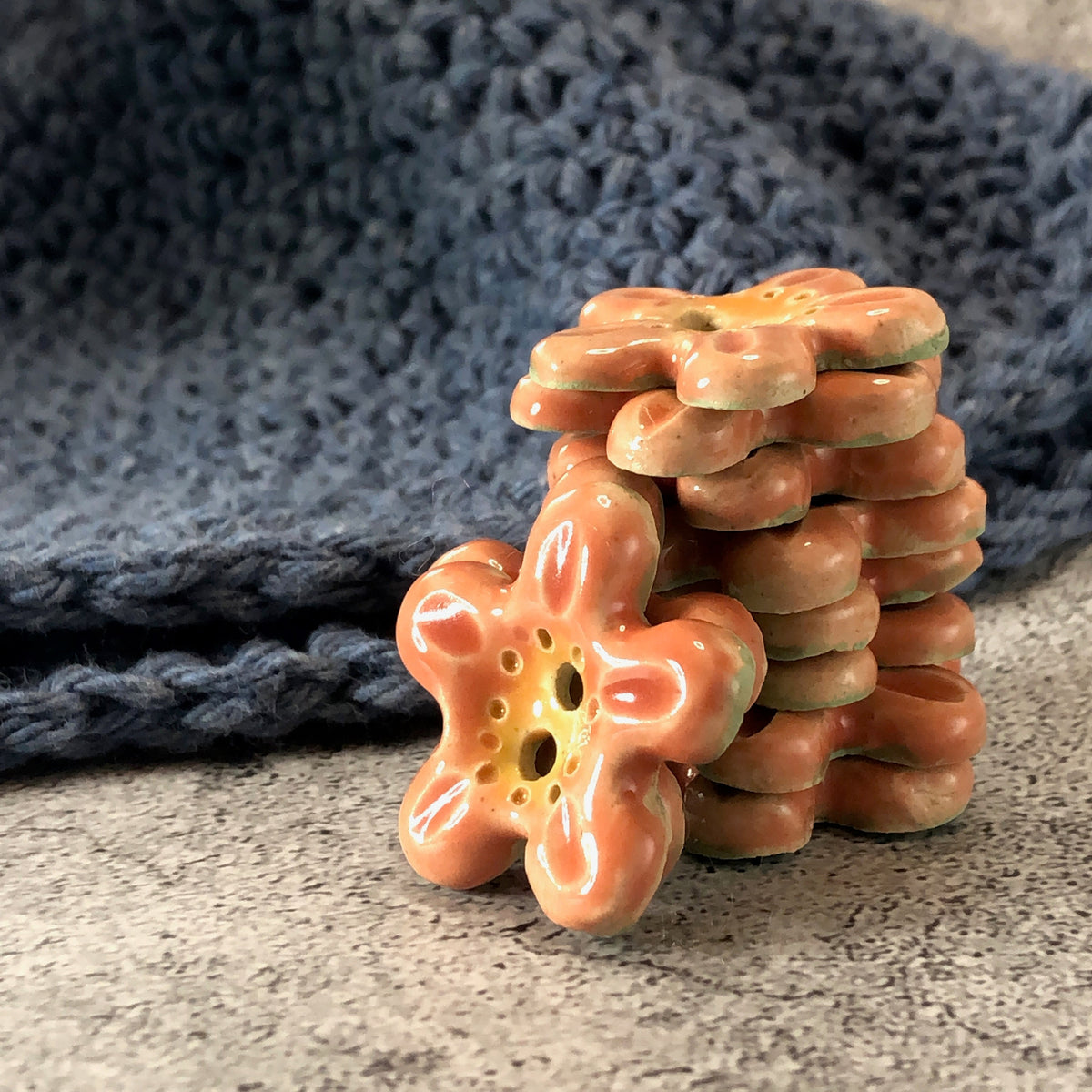 Pink and Orange 5 Petal Flower Button