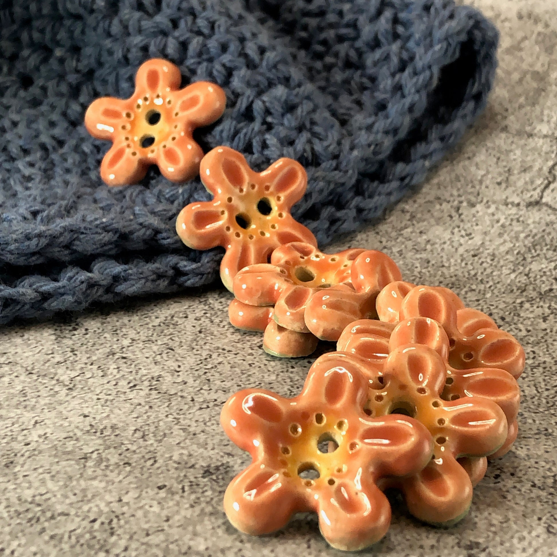 Pink and Orange 5 Petal Flower Button