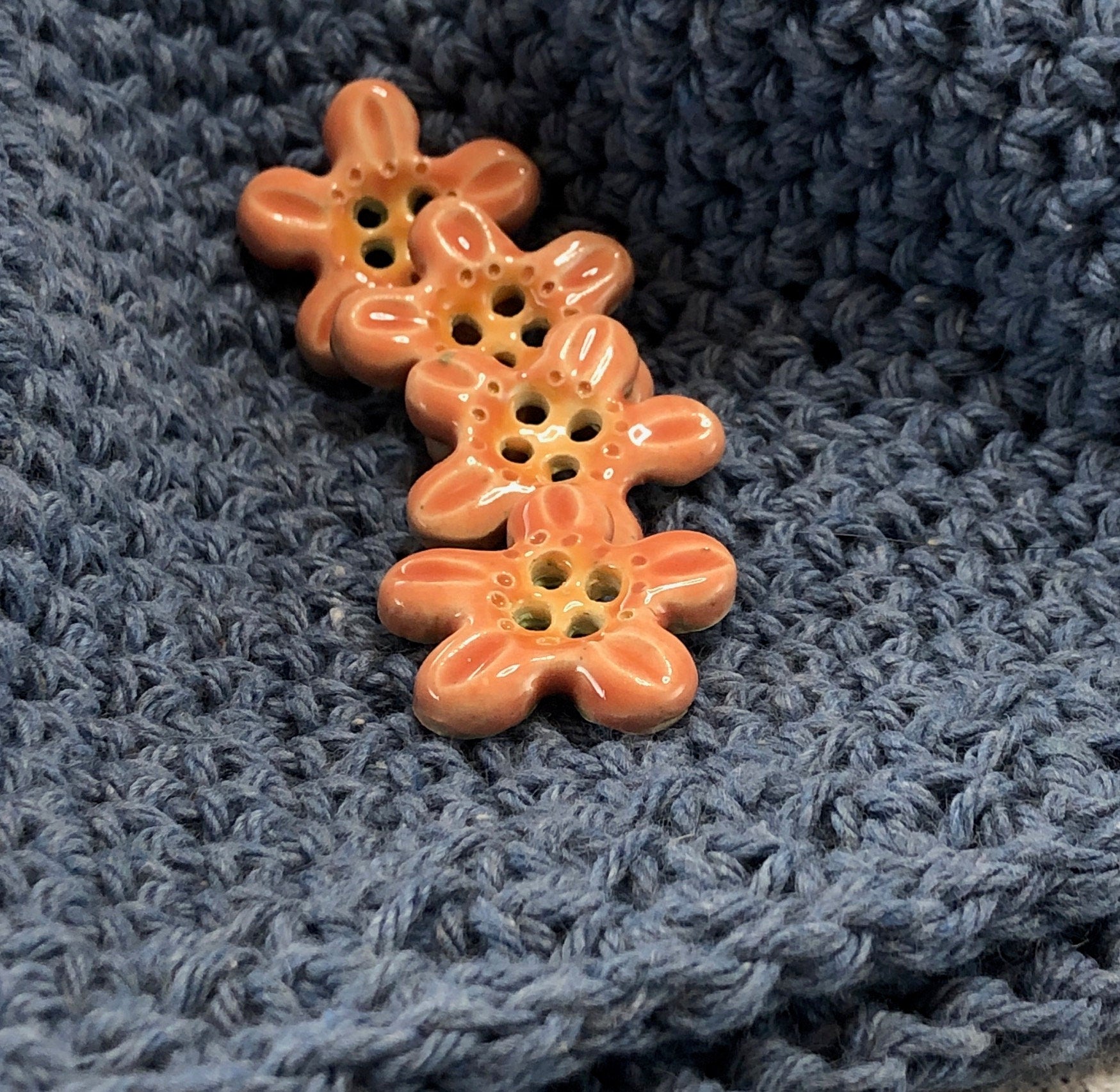 4-Hole Pink and Orange Five Petal Flower Buttons