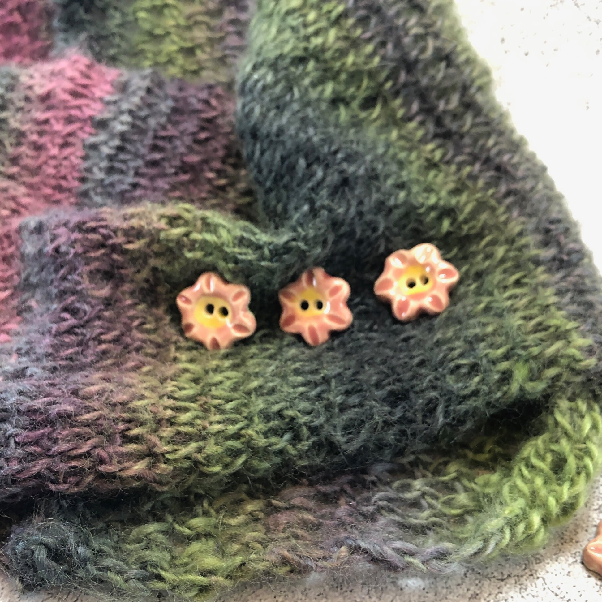 Round Pink and Yellow Flower Button