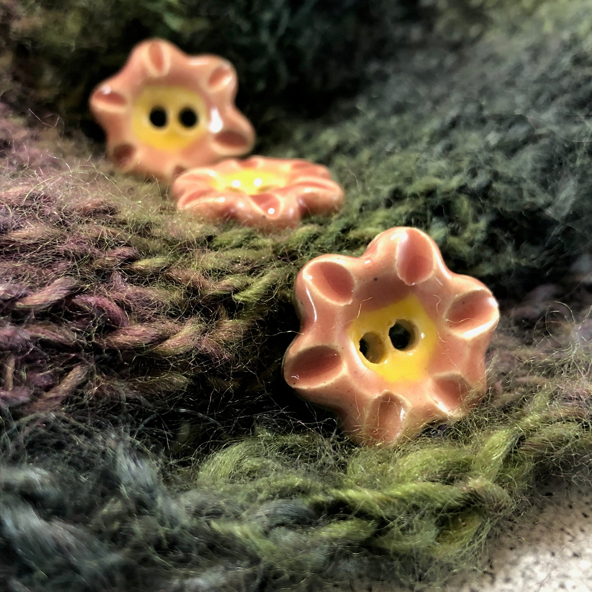 Round Pink and Yellow Flower Button