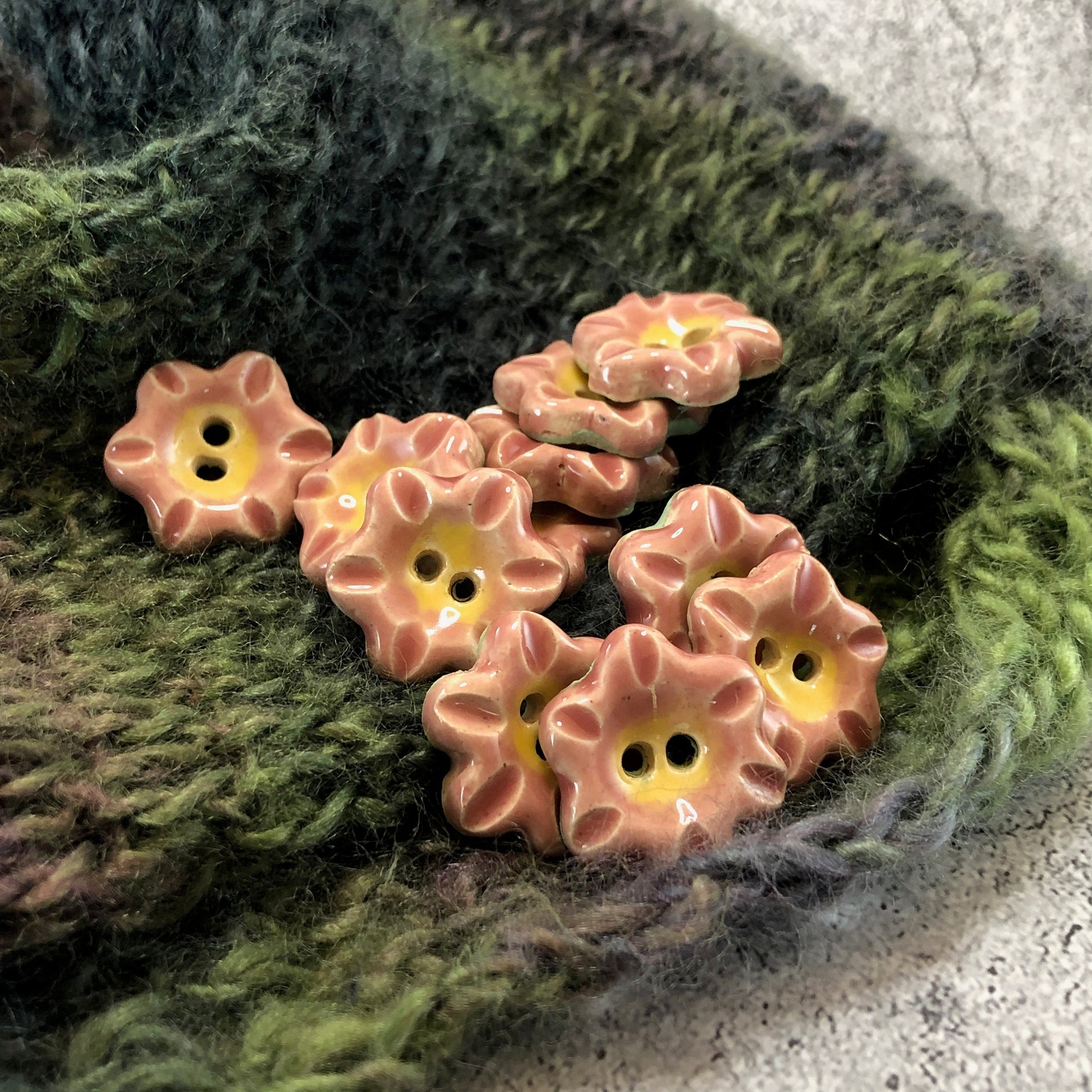 Round Pink and Yellow Flower Button