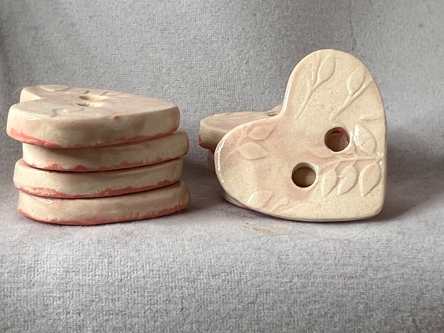 Floral Textured Heart Shaped (Horizontal 2-Hole) Buttons in Blush Pink