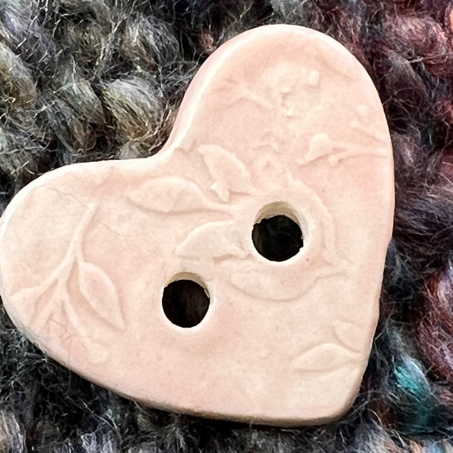 Floral Textured Heart Shaped (Horizontal 2-Hole) Buttons in Blush Pink