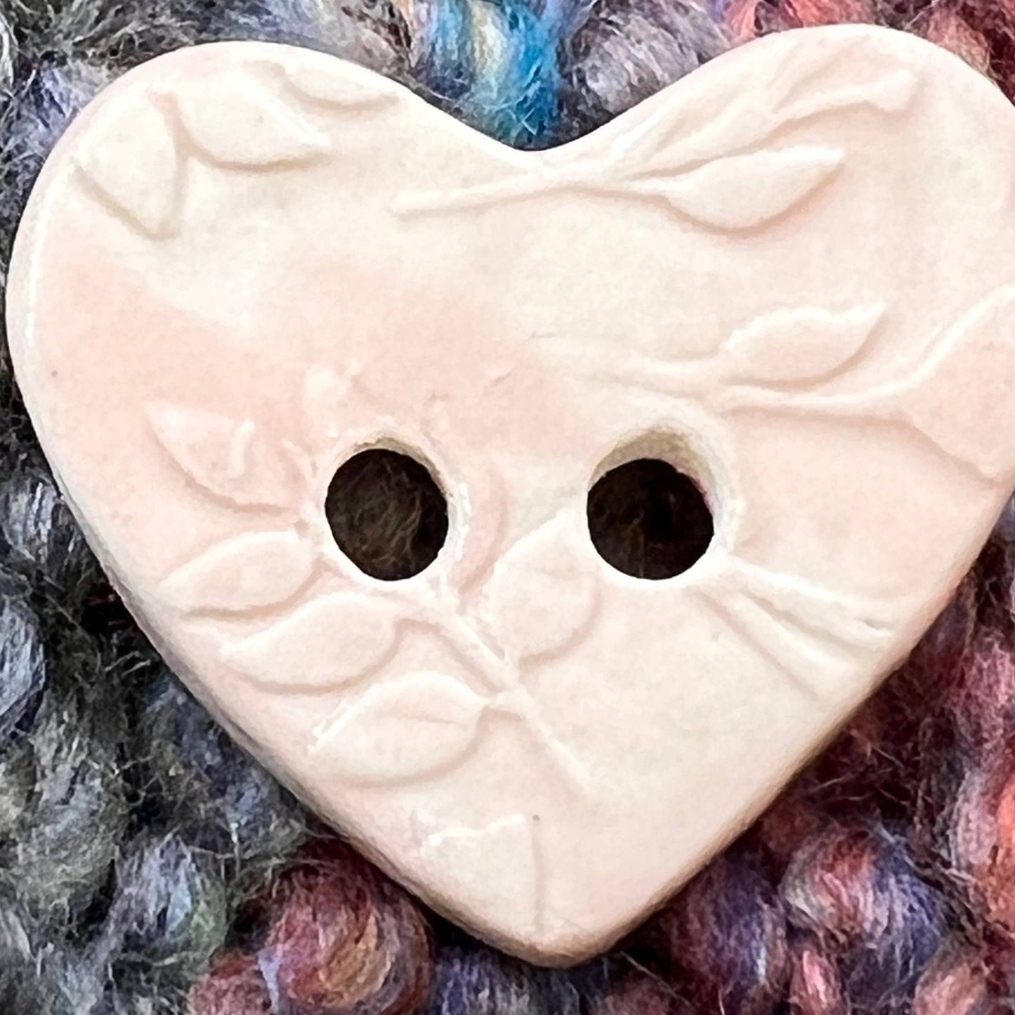 Floral Textured Heart Shaped (Horizontal 2-Hole) Buttons in Blush Pink