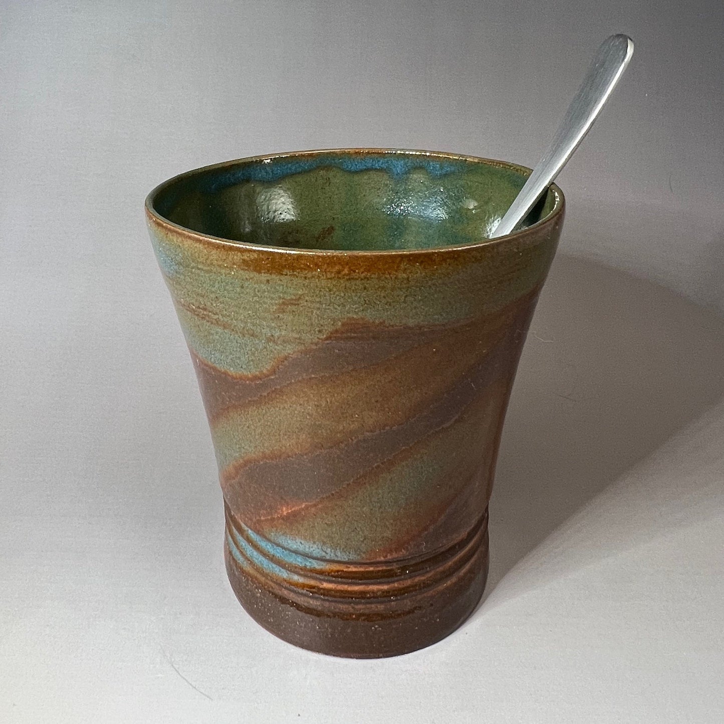 Green, Brown, and Blue Brown Stoneware Tumbler