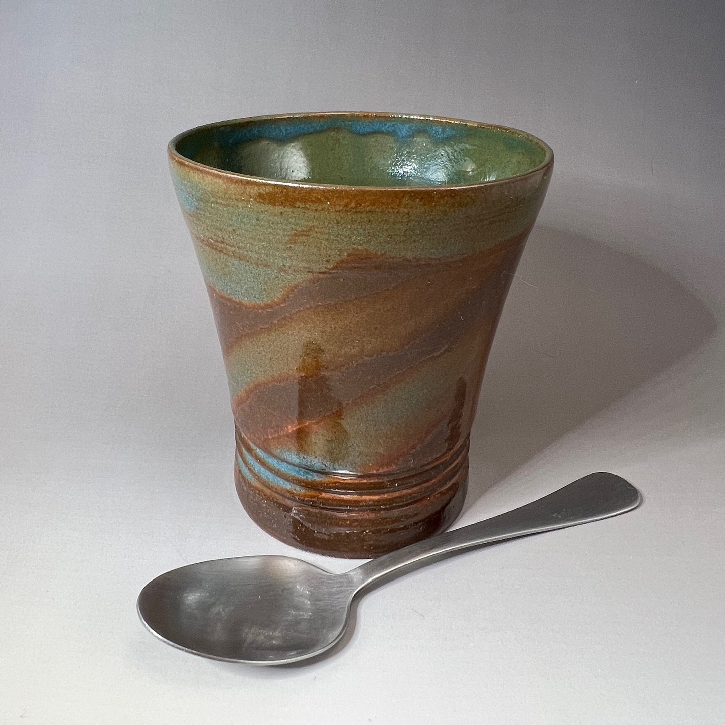 Green, Brown, and Blue Brown Stoneware Tumbler