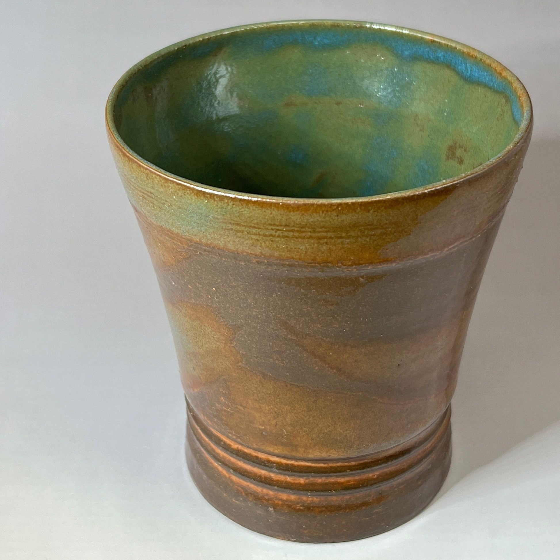 Green, Brown, and Blue Brown Stoneware Tumbler