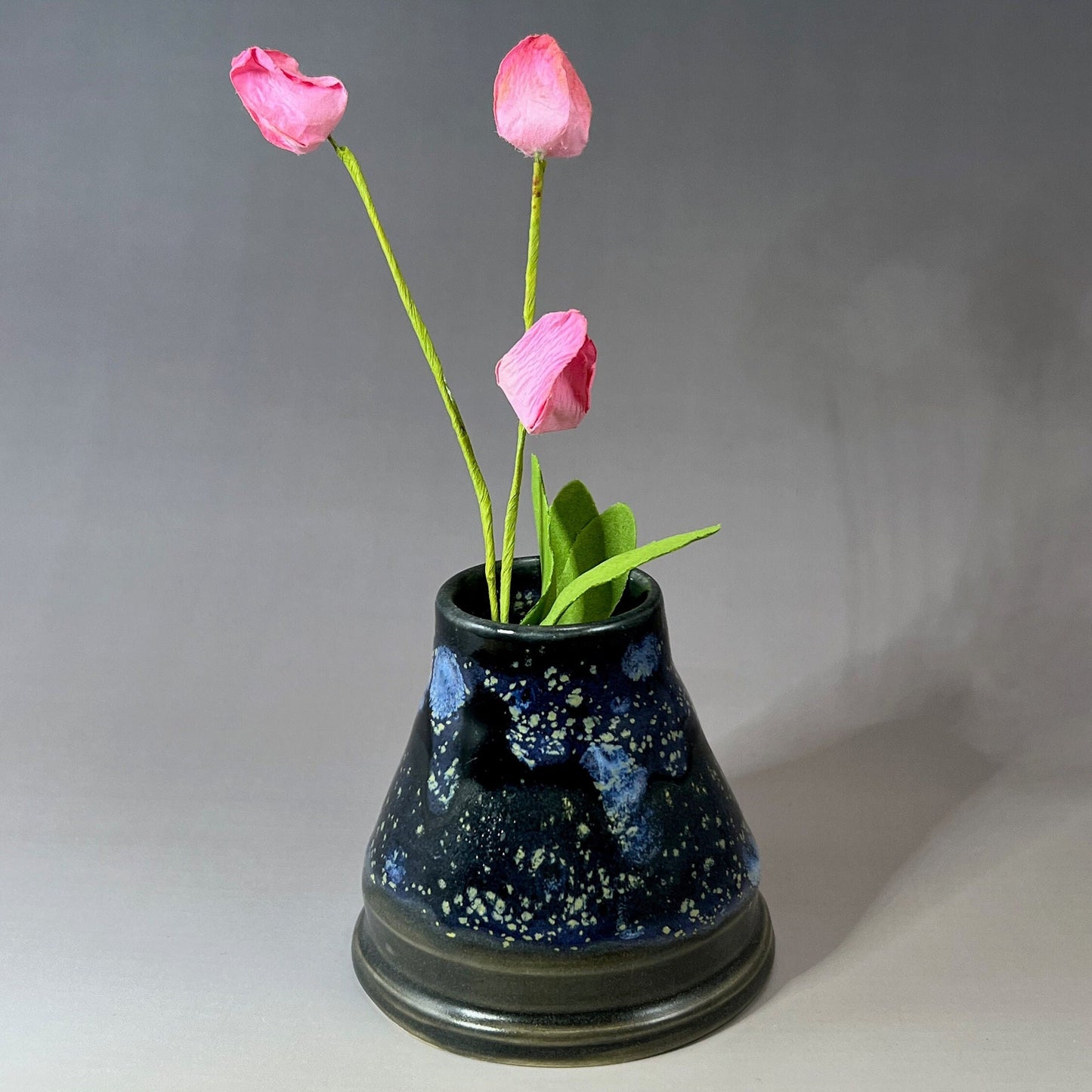Black with Blue Hydrangea Accents Bud Vase