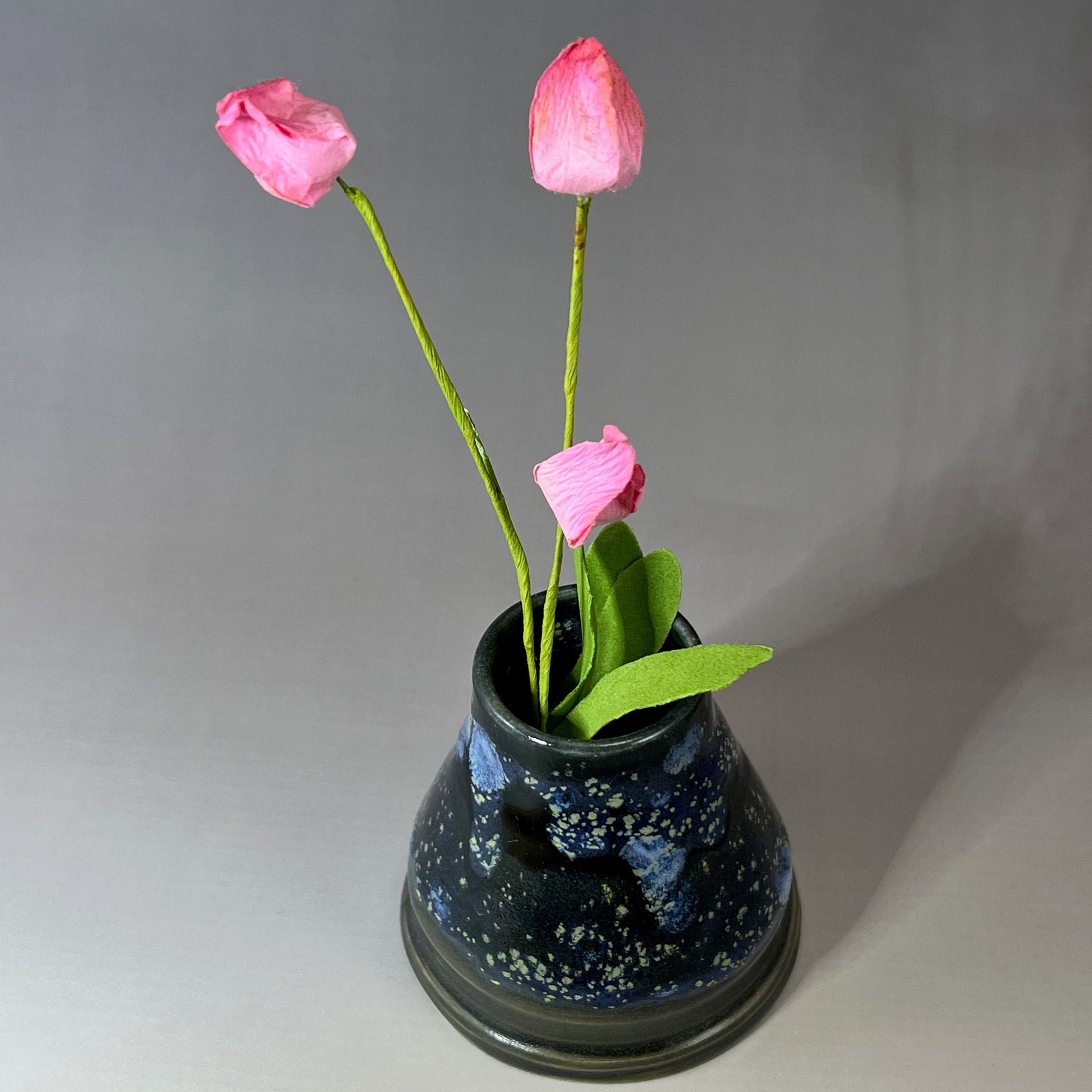 Black with Blue Hydrangea Accents Bud Vase