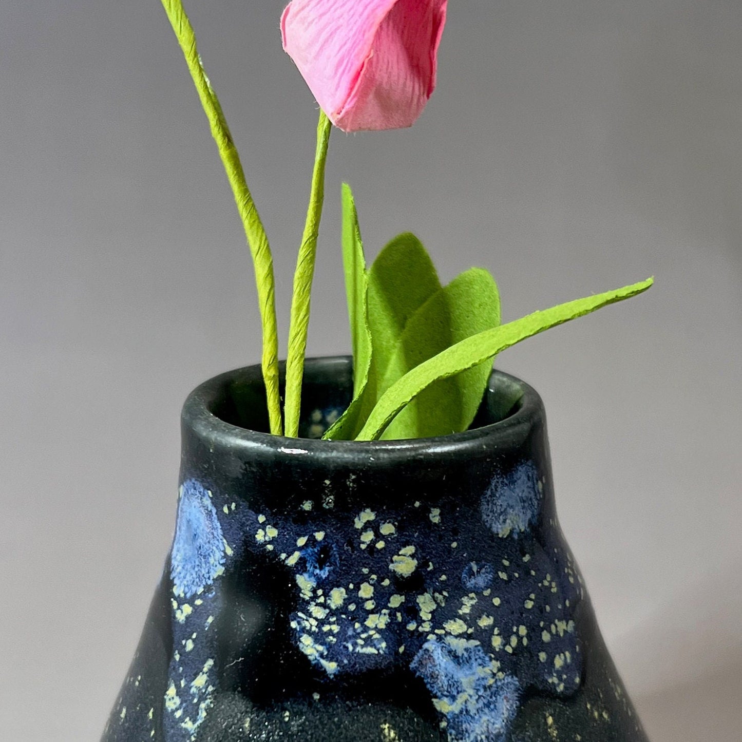 Black with Blue Hydrangea Accents Bud Vase