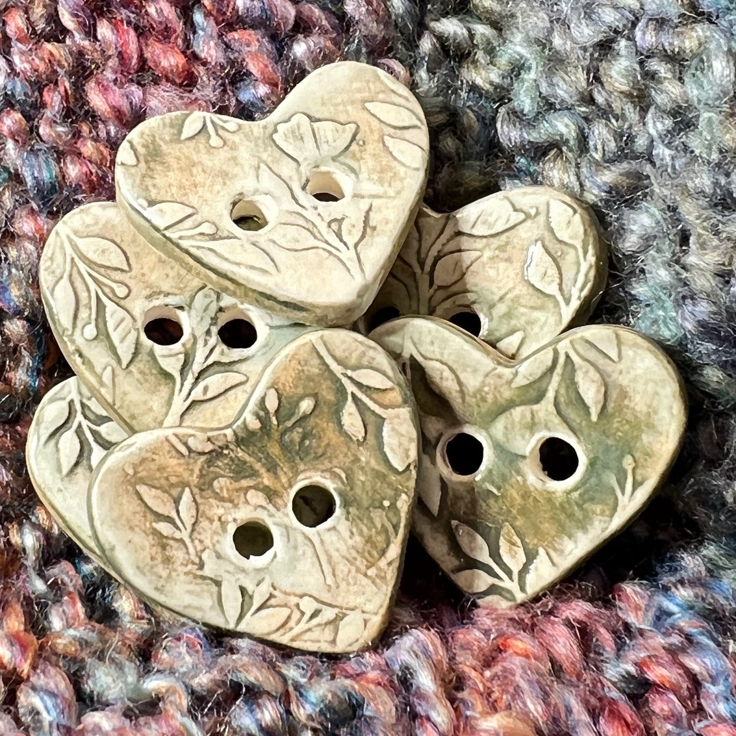 Green Floral Heart Button
