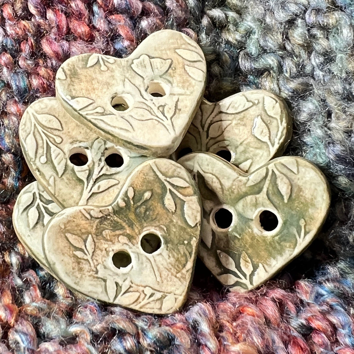Green Floral Heart Button