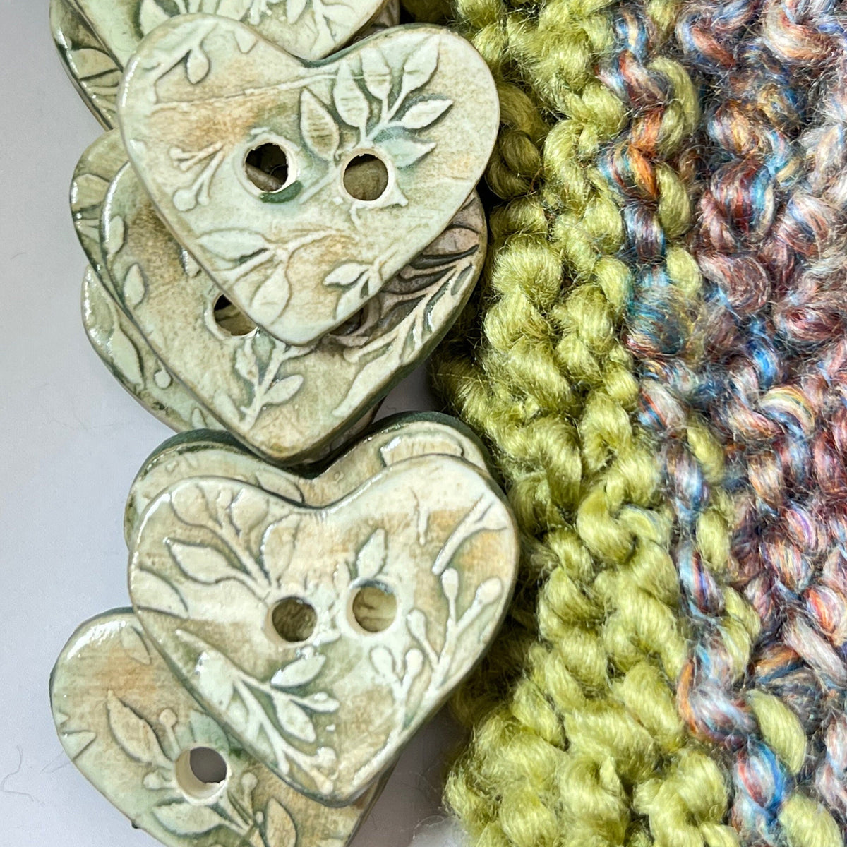 Green Floral Heart Button