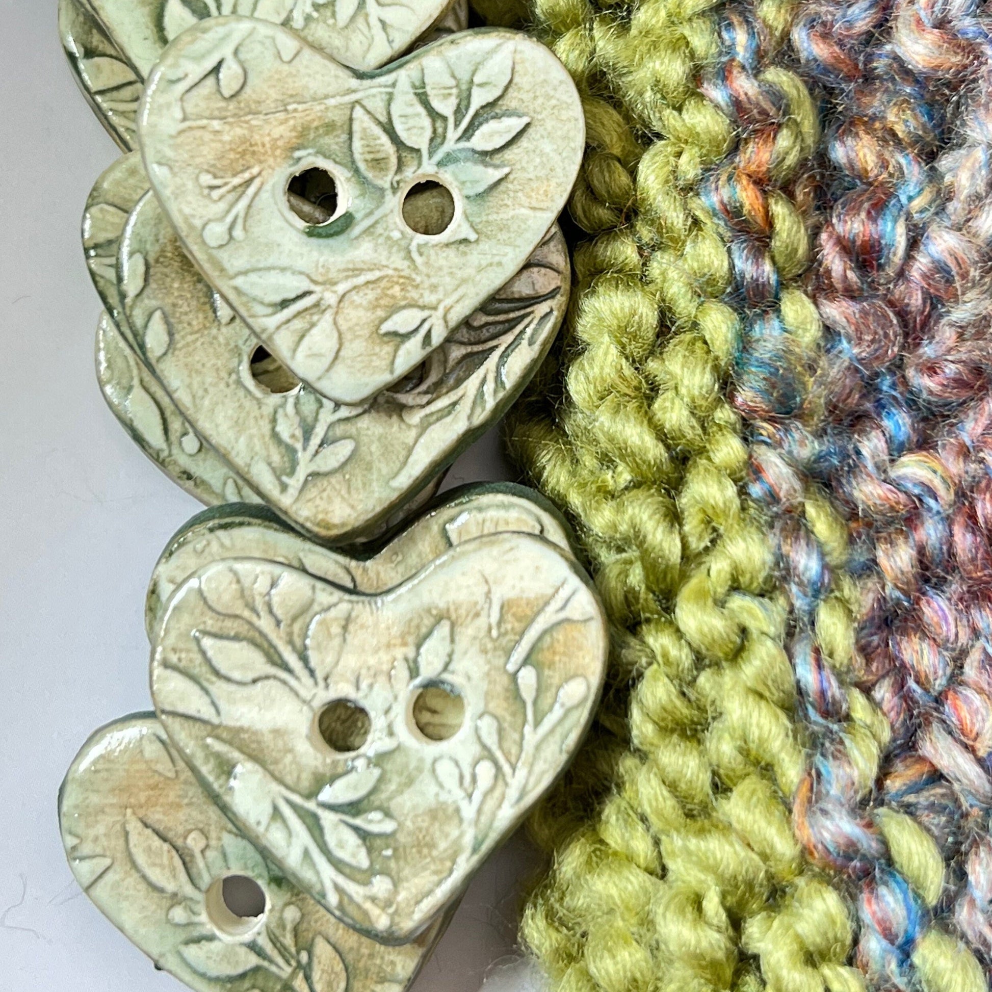 Green Floral Heart Button
