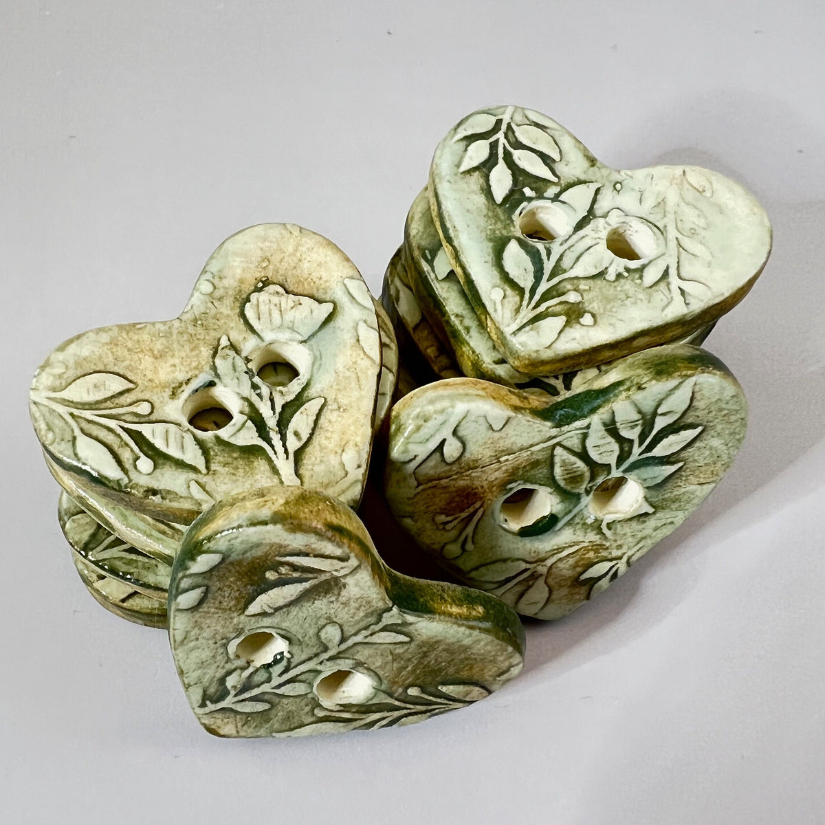 Green Floral Heart Button