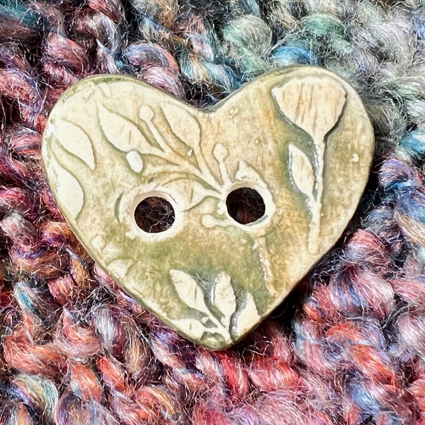 Green Floral Heart Button