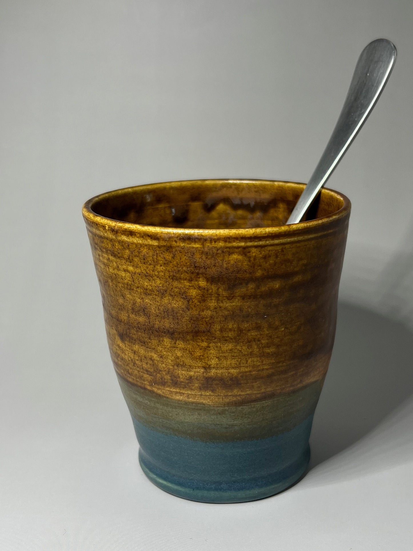 Brown and Cerulean Blue Ceramic Tumbler
