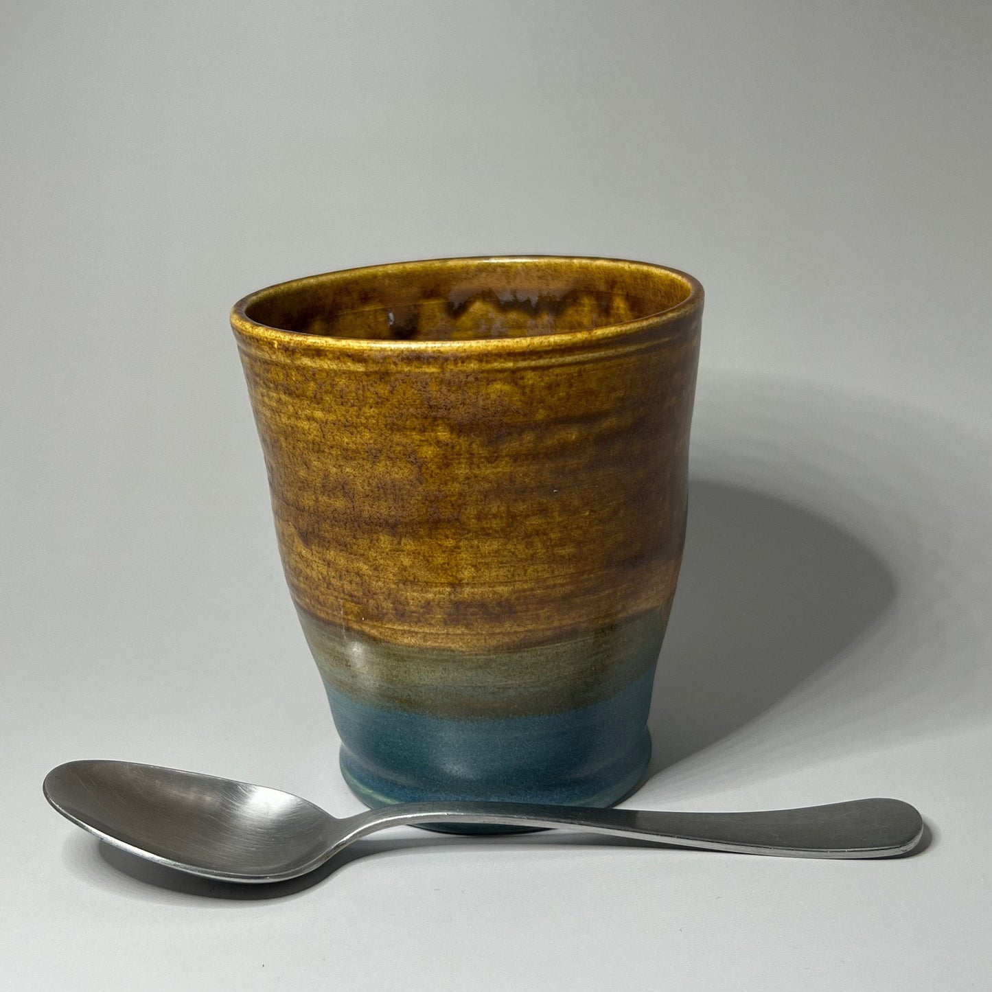 Brown and Cerulean Blue Ceramic Tumbler