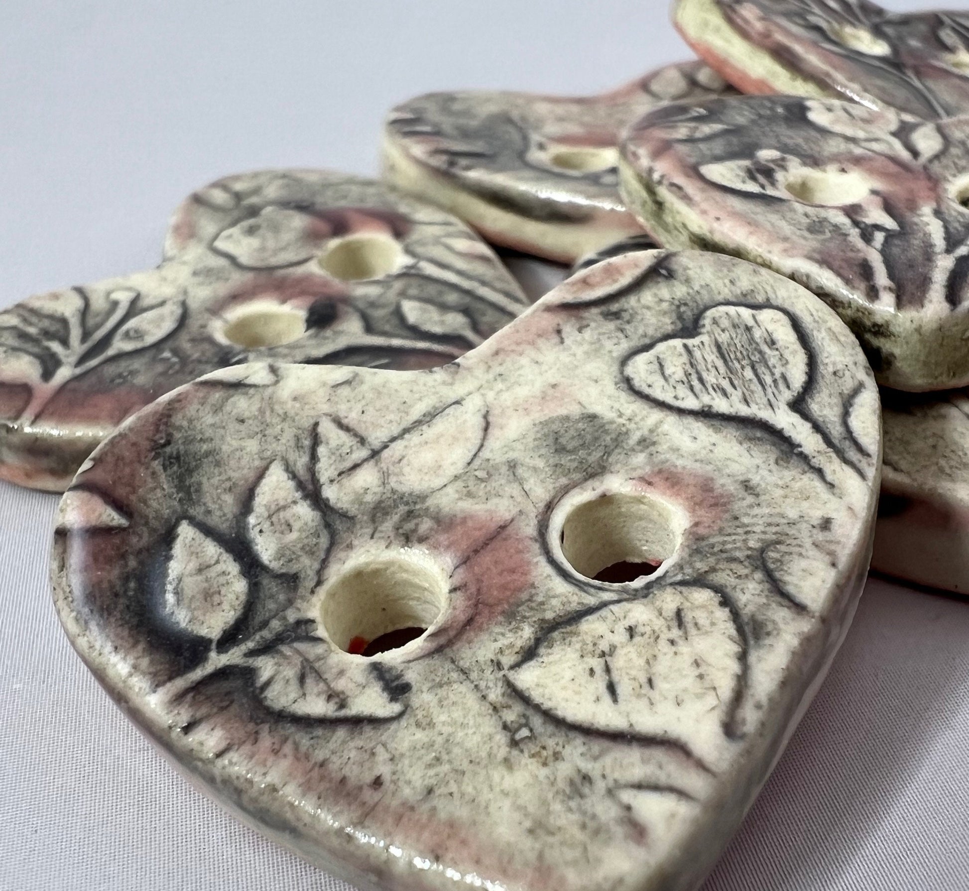 Old Fashion Floral Hearts Pink, White, and Black Ceramic Buttons