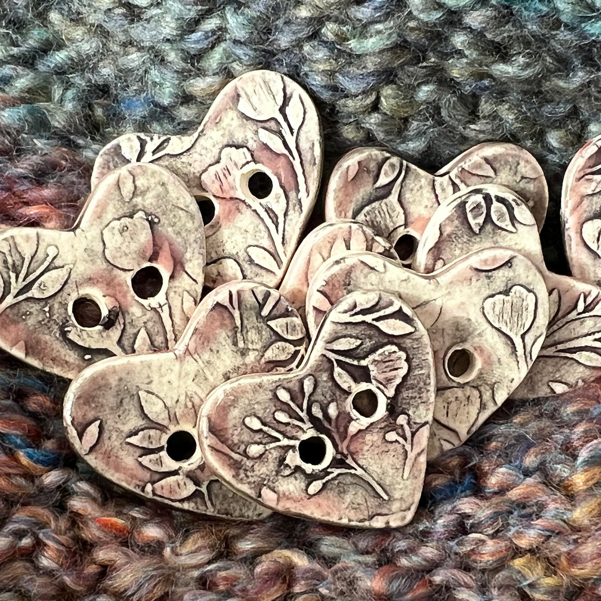 Old Fashion Floral Hearts Pink, White, and Black Ceramic Buttons