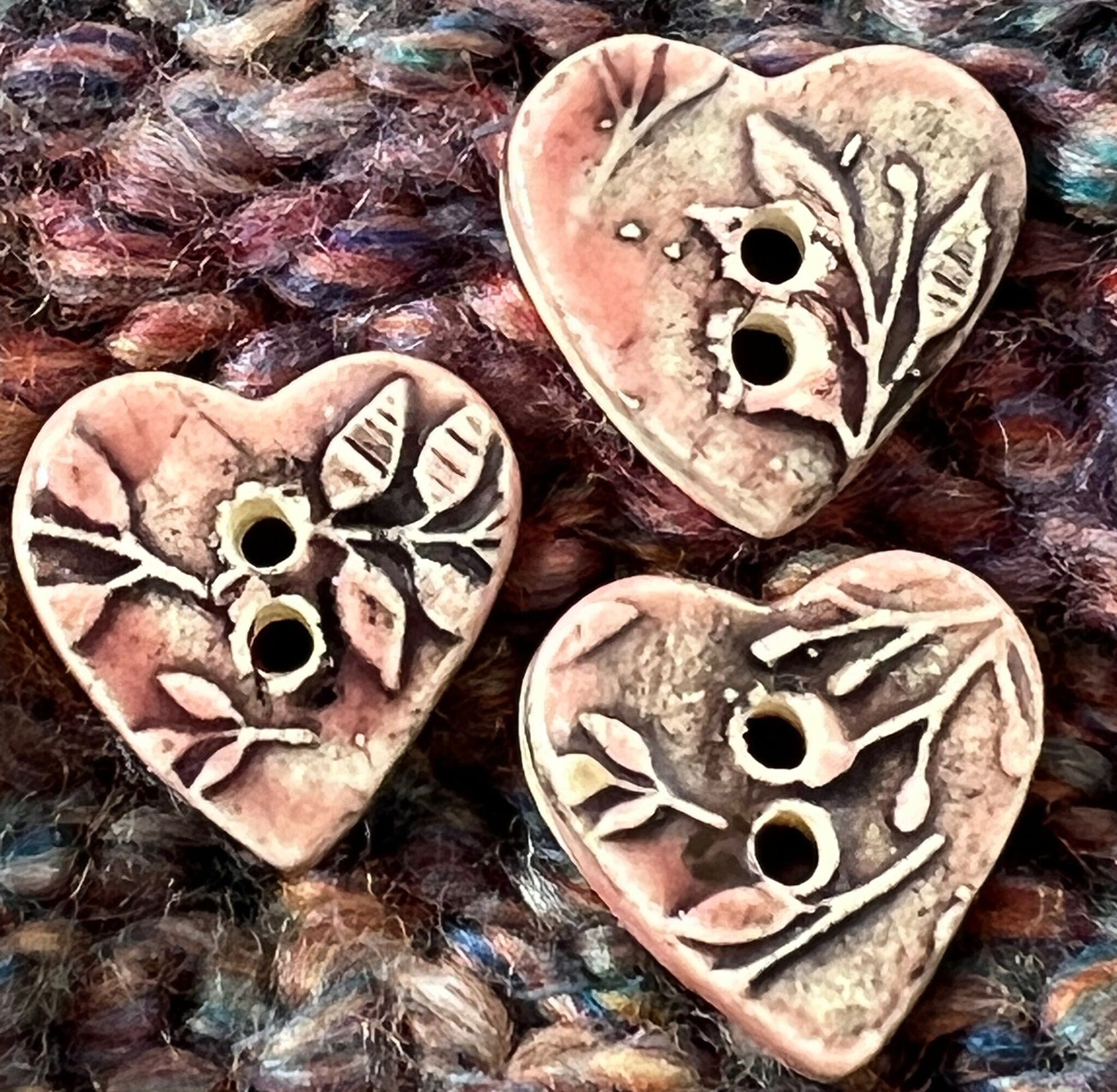 Old Fashion Floral Hearts Pink, White, and Black Ceramic Buttons